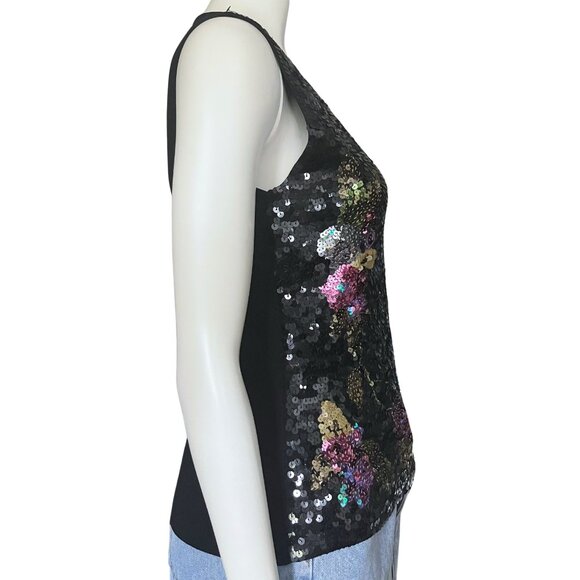 Vintage Y2K Black Multicolor Sequin Going Out Top S/M Whimsigoth Fairy Goth Tank - Picture 6 of 8